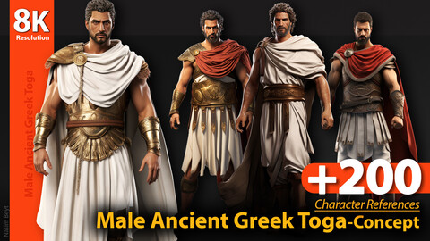 +200 Male Ancient Greek Toga Clothes. Character References, 8K Resolution