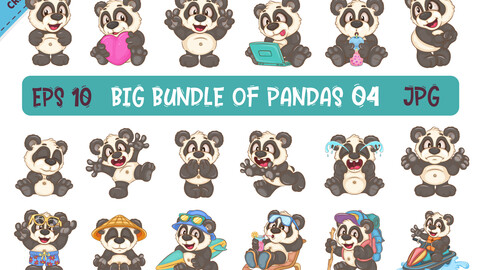 Big Bundle of Cartoon Pandas 04. Animal Art.