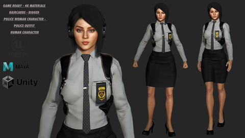 AAA 3D POLICE WOMAN with  BADGE - REALISTIC RIGGED GAME READY CHARACTER