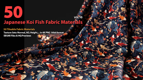 50 Tileable Japanese Koi Fish Fabric Materials-VOL10. SBSAR+4K PBR Materials