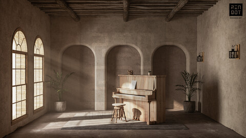 "Timeless Melodies, Echoes of the Past."  - 3D MODEL WITH V-RAY SETTINGS