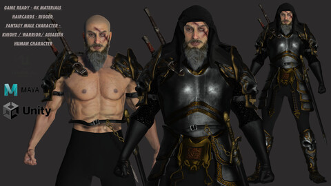 AAA 3D BEARDED MALE FIGHTER  KNIGHT WARRIOR 02 - REALISTIC RIGGED GAME READY CHARACTER