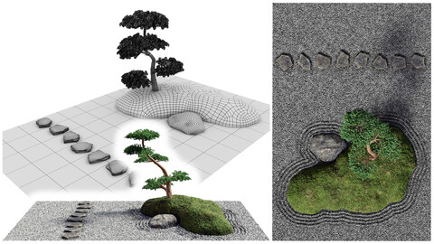 Japanese Rock (Zen) Garden 04 | PBR | Midpoly