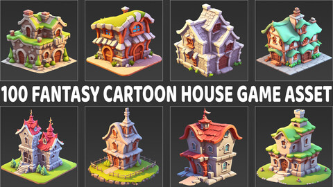 100 Fantasy Cartoon House Home Building Game Asset