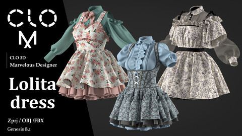 Lolita  dress  / Marvelous Designer/Clo3D project file + OBJ