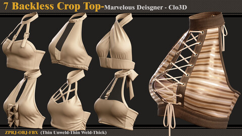 7 Backless Crop Tops/Marvelous Designer-Clo3D (ZPRJ + FBX + OBJ)