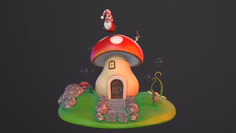 Mushroom house and gnomes set