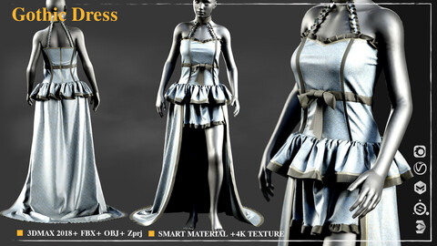 Gothic Dress 006 /Marvelous Designer / 4k Textures/Smart material