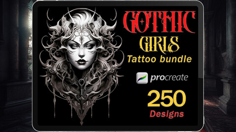Gothic Girls tattoo flash bundle | Procreate tattoo | Procreate stamps | Tattoo flash | Tattoo stencil | Tattoo design