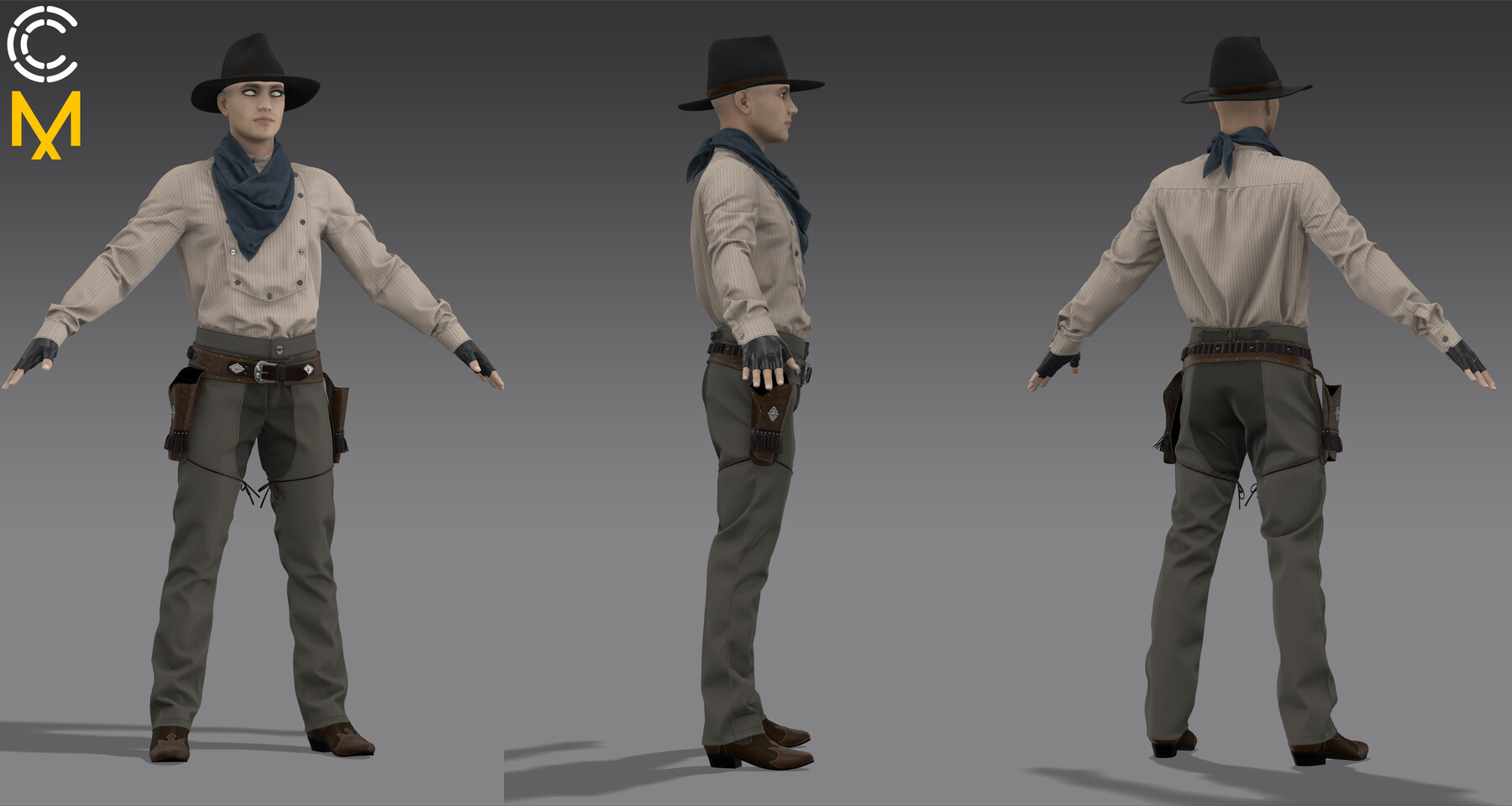 Artstation - Cowboy Outfit 4. Marvelous Designer Clo3d Project + Obj 