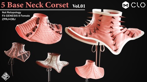 5 Base Neck Corsets Vol.01 - MD/CLO3D Projects + OBJ