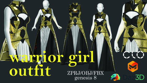 warrior girl outfit(marvelous designer_clo3d_daz3d- obj/ fbx/uv)