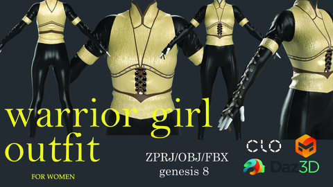 warrior girl outfit(marvelous designer_clo3d_daz3d- obj/ fbx/uv)