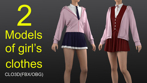 2 models of girl's clothes(CLO3D/OBG/FBX)