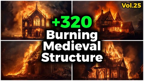 +320 Burning Medieval Structure Reference Images (4K) | Vol_25