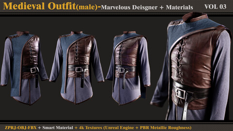 Medieval Outfit-MALE- Marvelous Designer/Clo3d + Smart Material + 4K Textures + OBJ + FBX (vol 3)