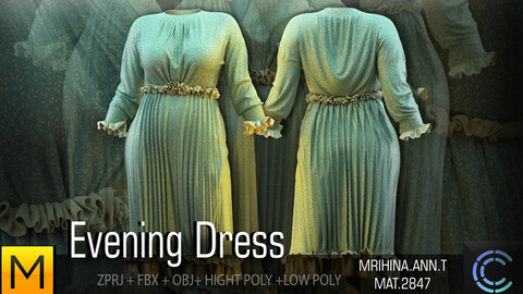 Evening Dress.  Clo3D. Marvelous Designer.