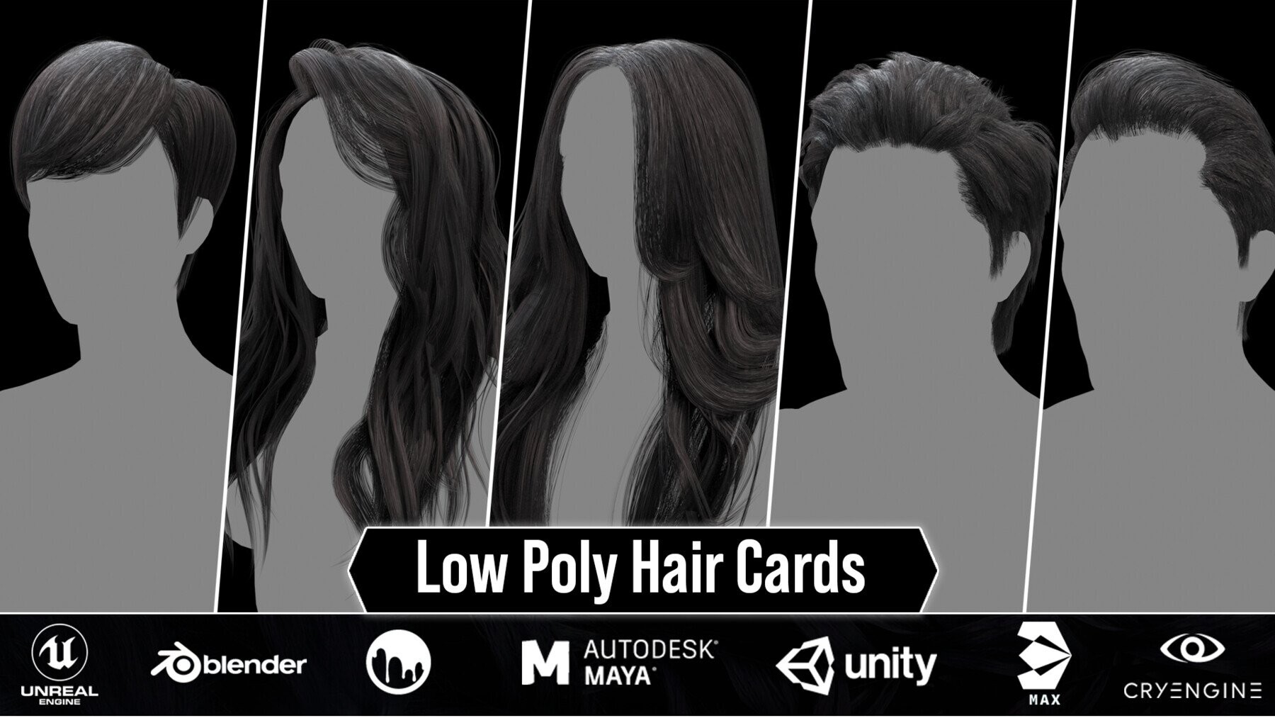 ArtStation - Female Straight Hair card Low-poly