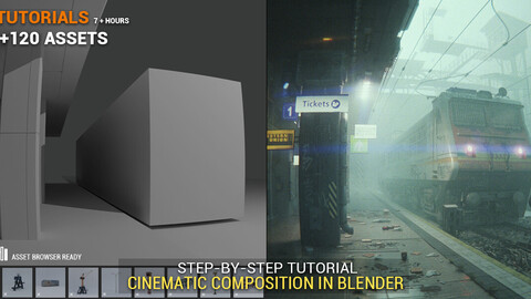 Blender Beginner Workflow For Cinematic Art, (2 tutorials - 7 h) + 100 Assets