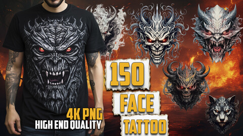 150 Face Tattoo (PNG & TRANSPARENT Files)-4K - High Quality
