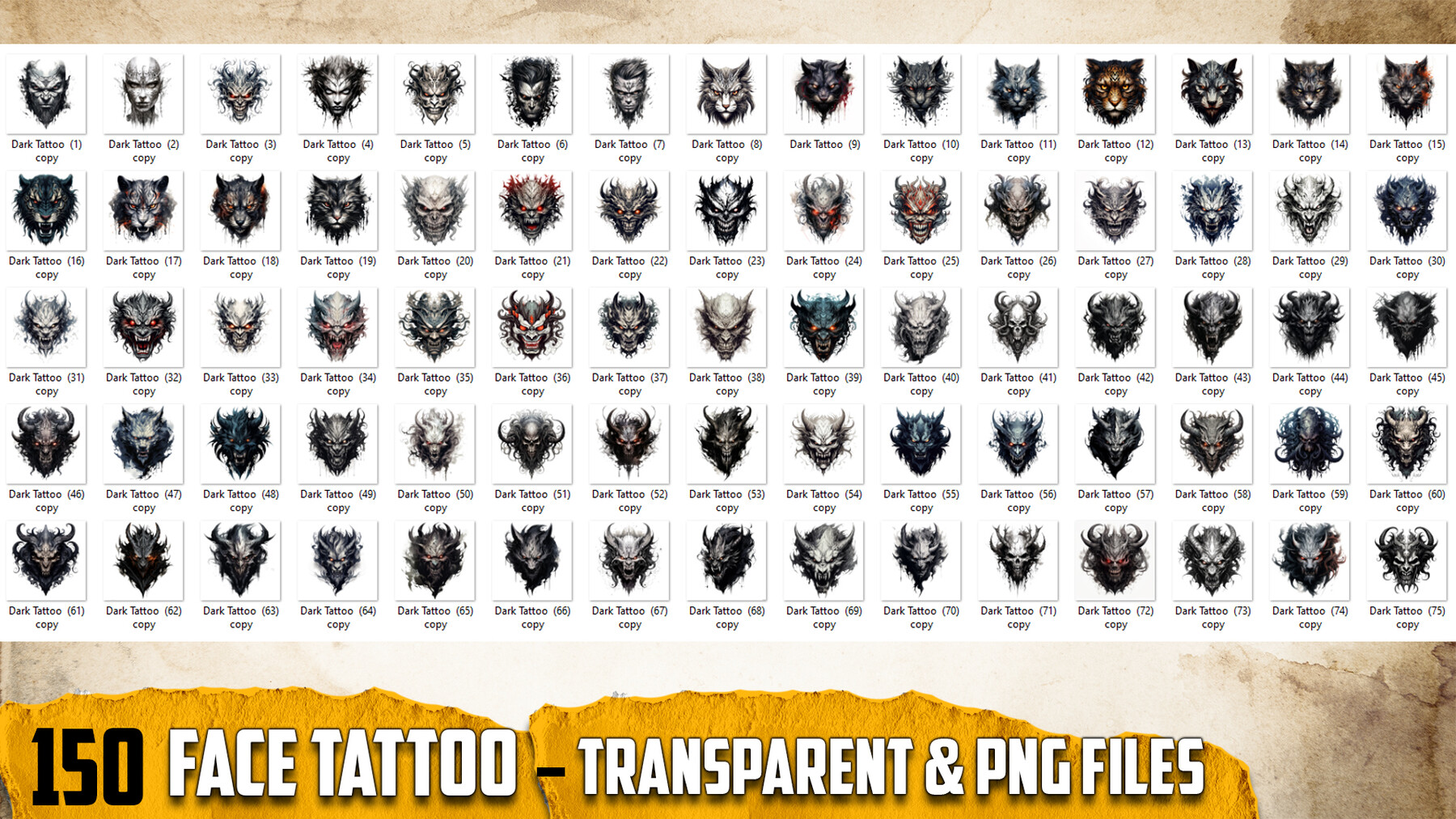 ArtStation - 150 Face Tattoo (PNG & TRANSPARENT Files)-4K - High ...