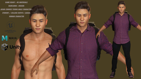 AAA 3D REALISTIC HUMAN MALE CHARACTER - ASIAN CHINESE YOUNG MAN OR COLLEGE STUDENT STYLE