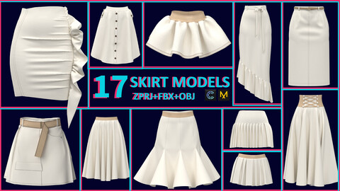 17 SKIRT 3D MODELS / ZPRJ / OBJ / FBX