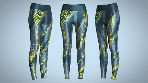 Girls Sports Leggings-Yellow Printed