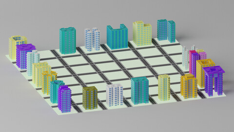 Cartoon City Buildings Pack 3D model