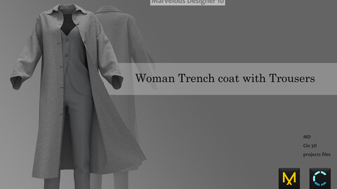 Trench coat with Trousers_women_Marvelous Designer,Clo3d