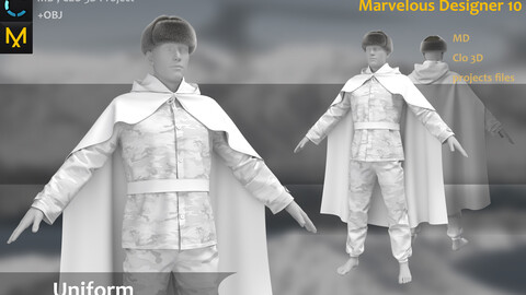 Military Uniform with hat and cloak_Winter__Marvelous Designer, CLO3D