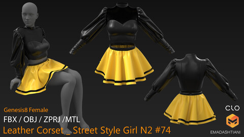 Leather Corset _ Street Style Girl N2 #74 _ MarvelousDesigner/CLO Project Files+fbx+obj+mtl _ Genesis8Female