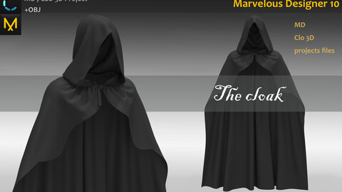 Black Cloak/Cape_Marvelous Designer, CLO3D_OBJ & FBX(if needed)