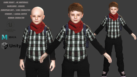 AAA 3D REALISTIC HUMAN RIGGED CHARACTER -EUROPEAN KIDS / BOY 01