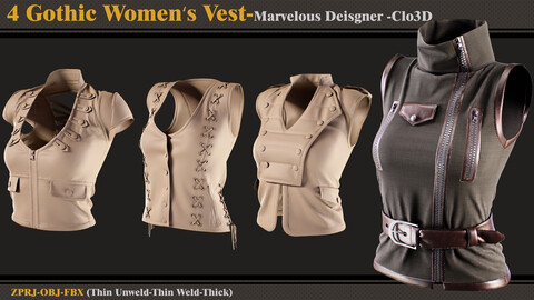 4 Gothic Women's Vests/Marvelous Designer-Clo3D (ZPRJ + FBX + OBJ)