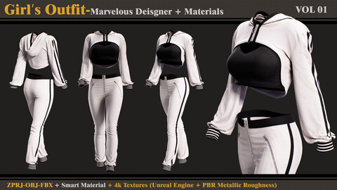 Girl's Outfit- Marvelous Designer/Clo3d + Smart Material + 4K Textures + OBJ + FBX (vol 1)