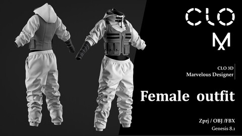 Female  outfit / Marvelous Designer/Clo3D project file + OBJ