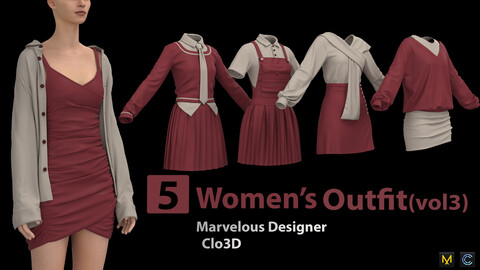 5 Women's Outfit(vol3)+ Zprj +Obj + Fbx