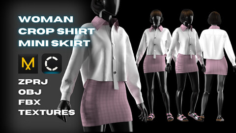 Crop Shirt and Mini Skirt Modeling in Clo3D - Marvelous Designer