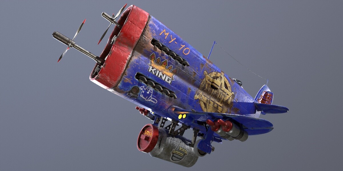 ArtStation - Stylized realistic dark blue airplane