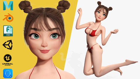 Stylized Cute Girl Low-poly 3D model