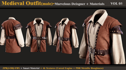 Medieval Outfit-MALE- Marvelous Designer/Clo3d + Smart Material + 4K Textures + OBJ + FBX (vol 5)
