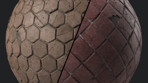 Pavement Materials 69- Damaged Stone Paving | Sbsar Pbr 4k Seamless