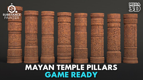 Yellow Mayan Temple Pillars 230812