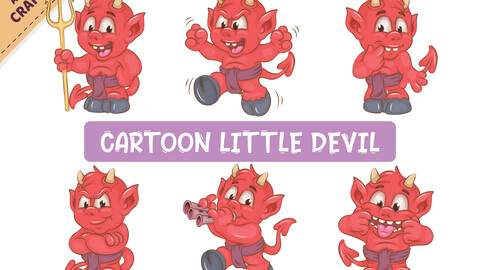 Set of Cartoon Little Devil. Halloween Clipart.