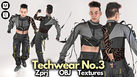 Techwear No.3: Marvelous Designer + Clo3d + OBJ + FBX + Texture