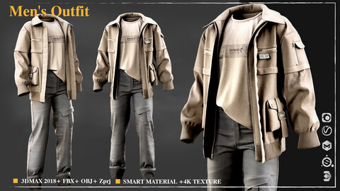 Men's Outfit-03/ /Marvelous Designer / 4k Textures/Smart material