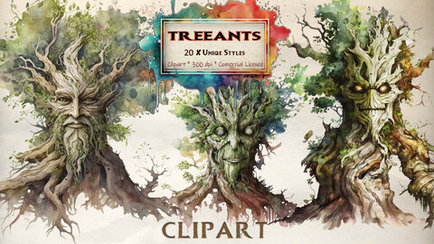 Fantasy Dryads WaterColour Art Magical Treeants Enchanted Forests WaterColour Art clip art bundle Secret Woodland PNG Format Digital Download