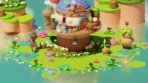 flower family-Buildings, Environment, Assets, made in Blender 3D