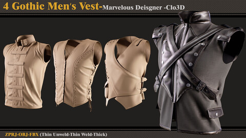 4 Gothic Men's Vests/Marvelous Designer-Clo3D (ZPRJ + FBX + OBJ)